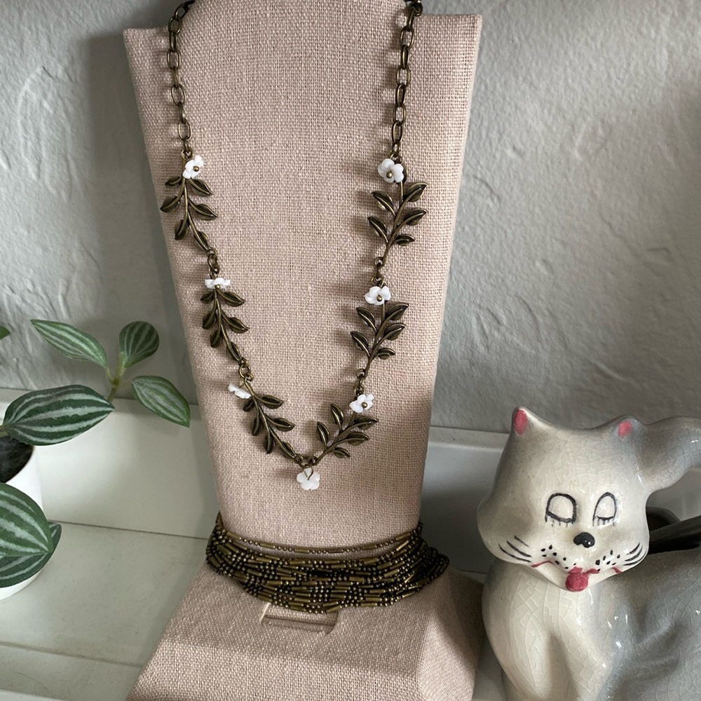 Antique gold floral necklace and chain bracelet